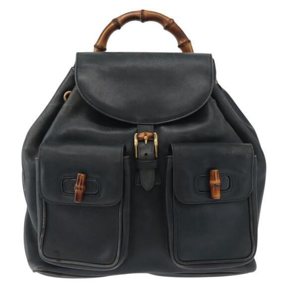 GUCCI Bamboo Backpack Leather Black Gold 003 58 0016 Auth 153971 main image 13